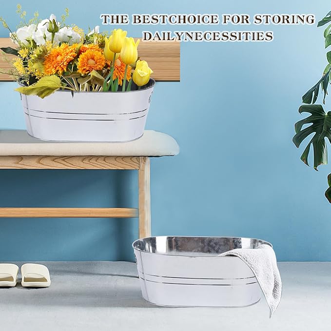 3 Pcs Galvanized Tub 3 Gallon Ice Bucket Metal Drink Buckets for Parties Beer Beverage Tub with Carry Handles for Champagne Cocktails Wine Cooling for Mimosa Bar Supplies