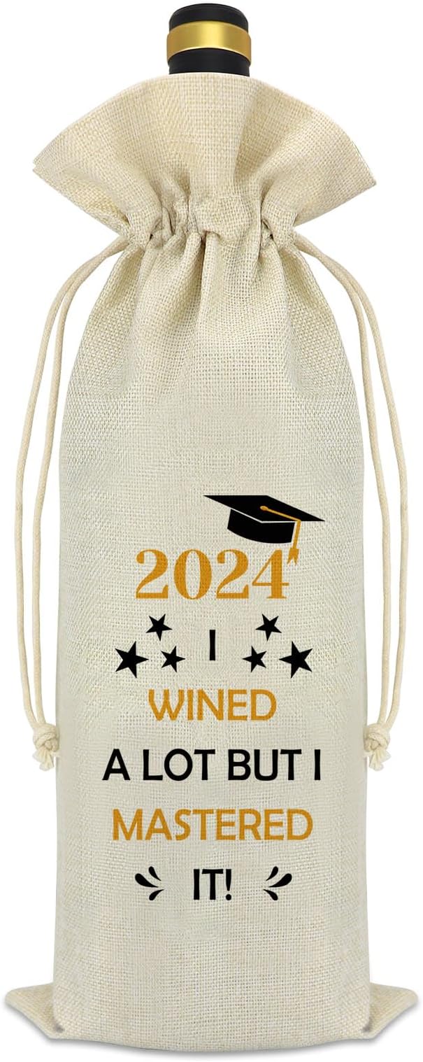 2024 Graduation Gift for Her Him Wine Bag Funny Masters Degree College University Graduation Gifts for Women Men MBA Graduation Gifts Son Daughter Brother Sister Friend Graduate Gift Wine Bottle Bag