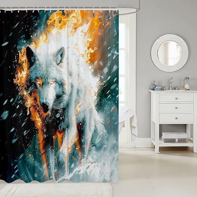Feelyou Wolf Bathroom Shower Curtain Set Wolves Howling Bath Curtain Animal Wolves Shower Curtain Wolf Life Kids Bathroom Accessories Wild Animal 72"x72"