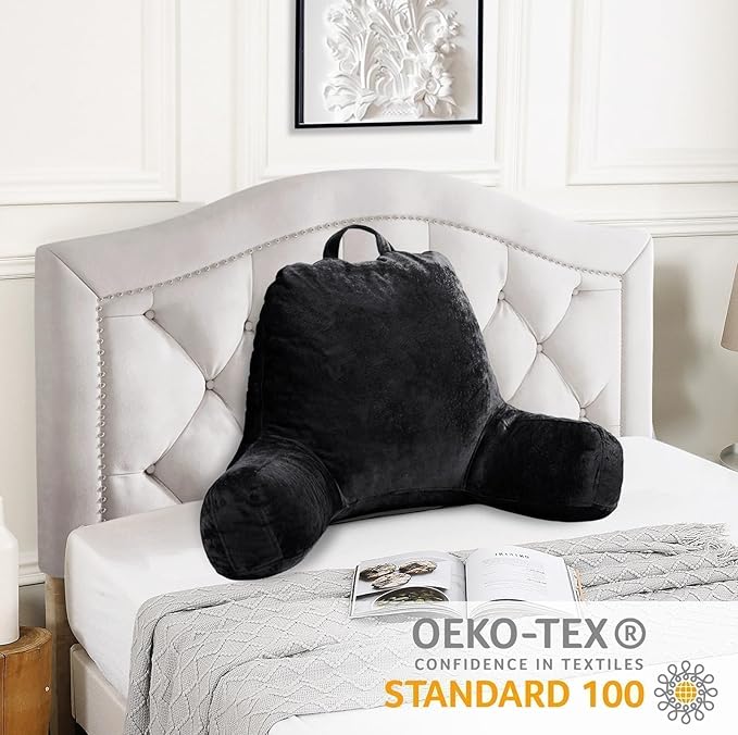 Sasttie Reading Pillow for Sitting in Bed Adult, Velvet Back Pillow for Bed Sitting Up, Backrest Back Support Chair Pillow, College Dorm Essentials for Girls and Boys, Black