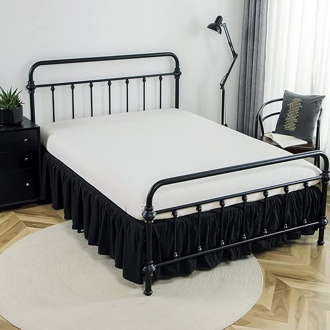 Bed Skirts Twin Size 18 Inch Ruffled Bed Skirt with Split Corners,Drop Dust Ruffle Bed Skirt with Platform, Black