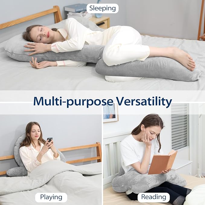 Body Pillows for Adults with Shredded Memory Foam, 65 inches Long Side Sleeper Pillow Full Body Pregnancy Pillows for Sleeping with Washable Pillowcase for Back, Hip, Knee, and Leg Relief
