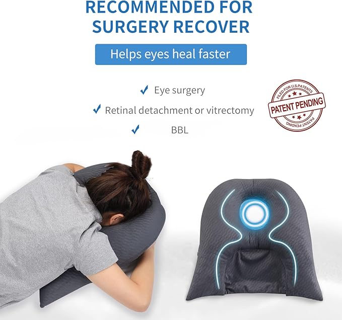 Face Down Pillow for Sleeping, Prone Pillow for Vitrectomy or Retinal Surgery, Adjustable Height Prone Prone Pillow Face Down Sleep, Retina Lying Pillow Eye Surgery Recovery (Square gray)