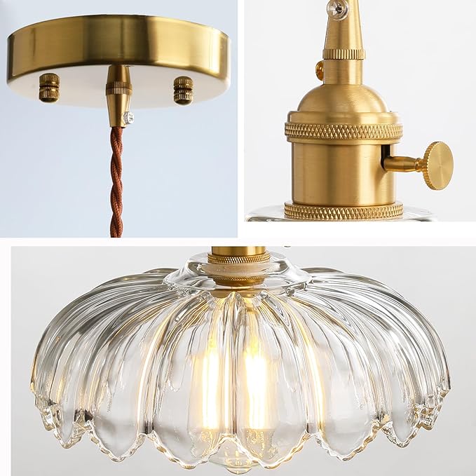 Glass Pendant Lights Kitchen Island, Vintage Pendant Light Fixtures Small Pendant Light Dining Room, Sloped Hanging Lamps for Living Room, Schoolhouse, Entryway, Foyer, E26
