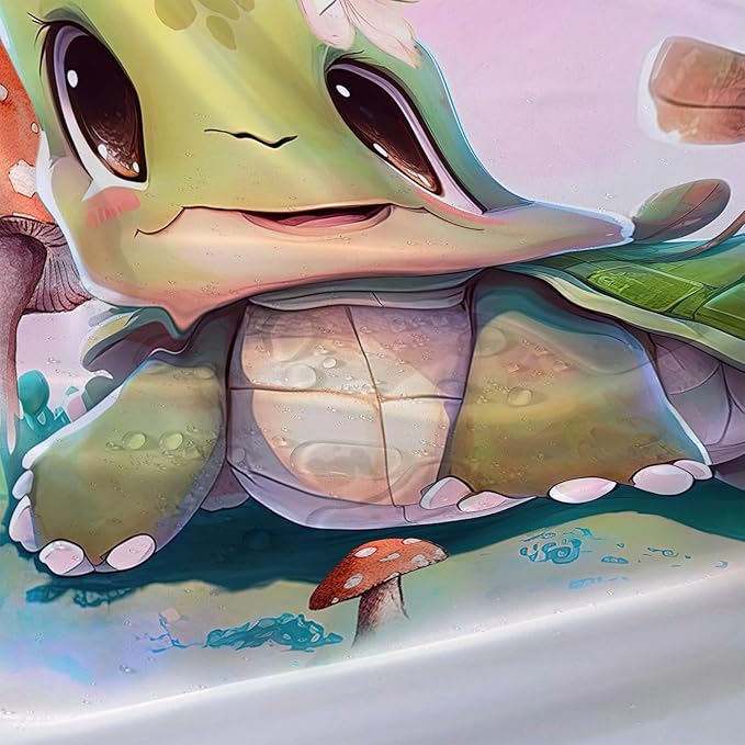 AILONEN Kawaii Sea Turtle Shower Curtain,Tie Die Ocean Animal Themed Bath Curtain Cloth Fabric Bathroom 72" W*72" H Inch,12 Pack Hooks for Kids,Sea Animal with Mushroom Bathroom Curtain