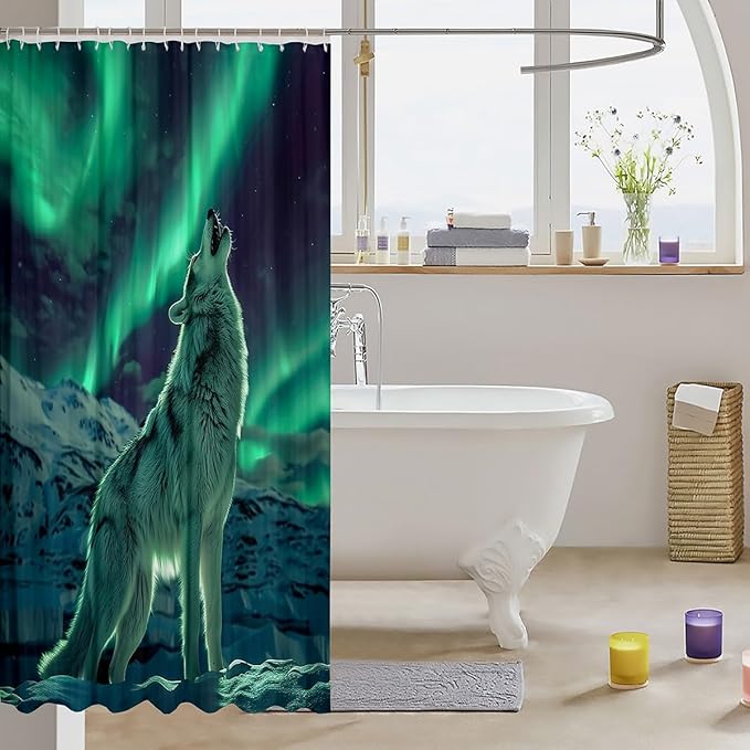 Feelyou Wolf Bath Curtain Wolves Howling Shower Curtain for Boys Girls Wolf Life Bathroom Shower Curtain Set Animal Wolves Kids Bathroom Accessories Boys Wolf 72"x84"