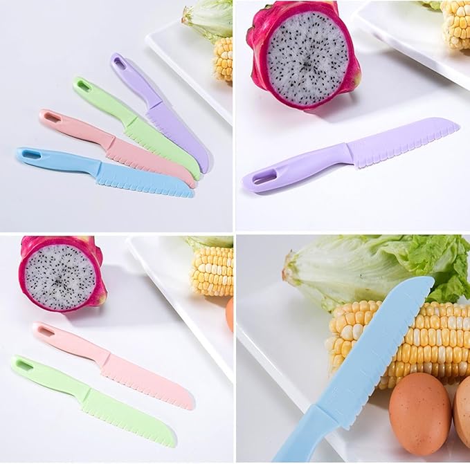 ONUPGO Knives for Kids 10 Pieces Plastic Kitchen Baking Knife Set, Montessori Kitchen Tools for Toddlers-Kids Cooking Sets, Real Kids Safe Cooking Knives in 10 Colors