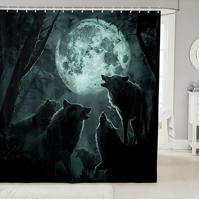 Feelyou Wolf Bath Curtain Wolves Howling Shower Curtain for Boys Girls Natural woles Bathroom Shower Curtain Set Animal Wolves Kids Bathroom Accessories 72"x72"
