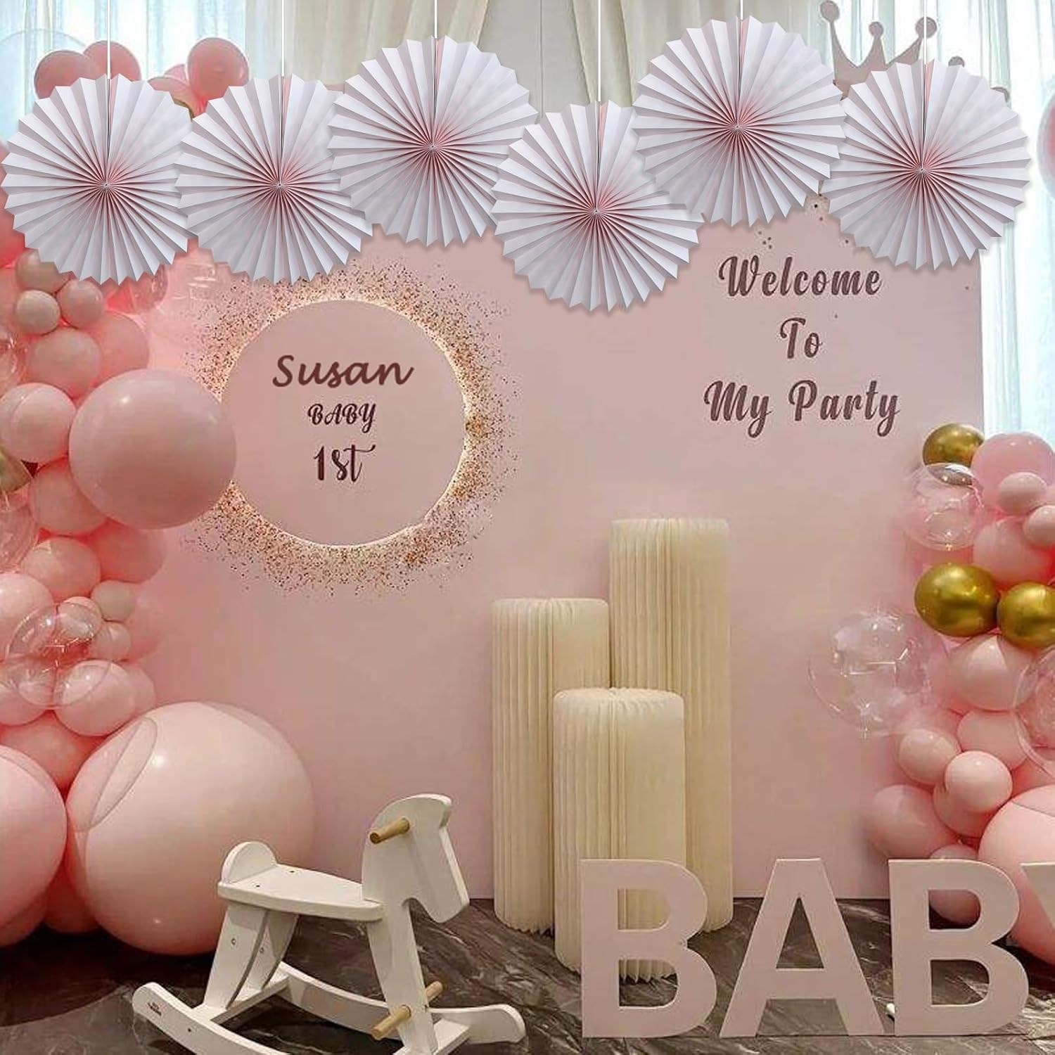 Pink Birthday Decorations,DIY Pink Paper Fans Hanging Decoration ,Party Supplies Party Fans 16in, Pink Christmas,Wedding Graduation Events Accessories 30 Color DIY Set (Baby Pink)