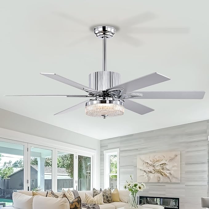 NicBex Ceiling Fan 52 Inch Stylish Design Ceiling Fan with Lights Ceiling Fans with 6 Blades and Remote Control Reversible Ceiling Fan for Bedroom, Living Room, Silver