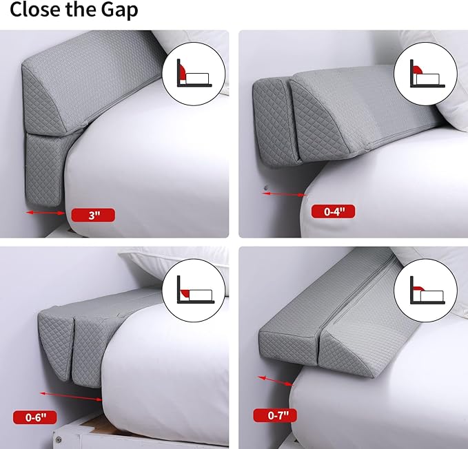 MABOZOO Pillow Wedge for Headboard Gap,Bed Gap Filler Queen Size,Foldable Bed Wedge Pillow for Headboard,Light Grey Bed Wedge Gap Filler,Foam Mattress Gap Filler,60"x6"x6"