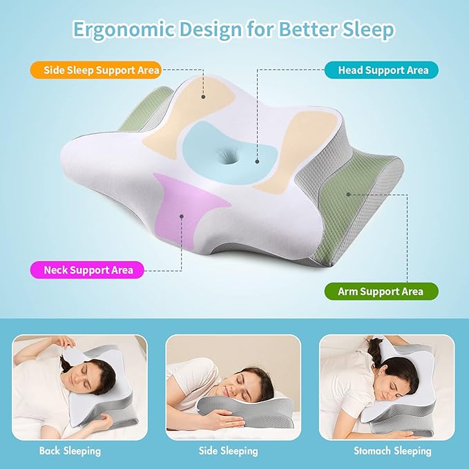 Memory Foam Pillows - Neck Support Pillow for Pain Relief, Ergonomic Cervical Pillow for Sleeping, Orthopedic Contour Bed Pillow for Side, Back & Stomach Sleepers with Pillowcase