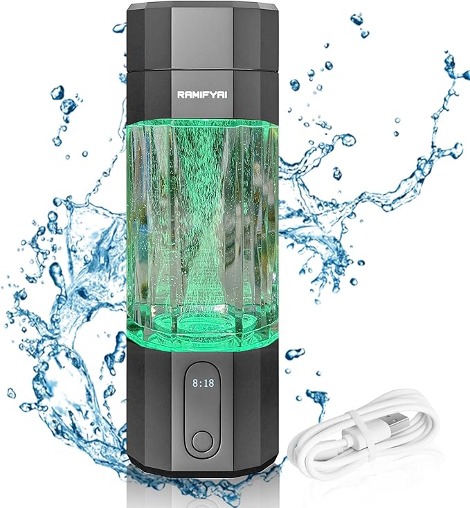 2024 New Upgrade 10000PPB Hydrogen Water Bottle Seven Colorful Light Double Anti-Slip and Leak-Proof Hydrogen Water Generator with Pressure Relief Valve-Gray