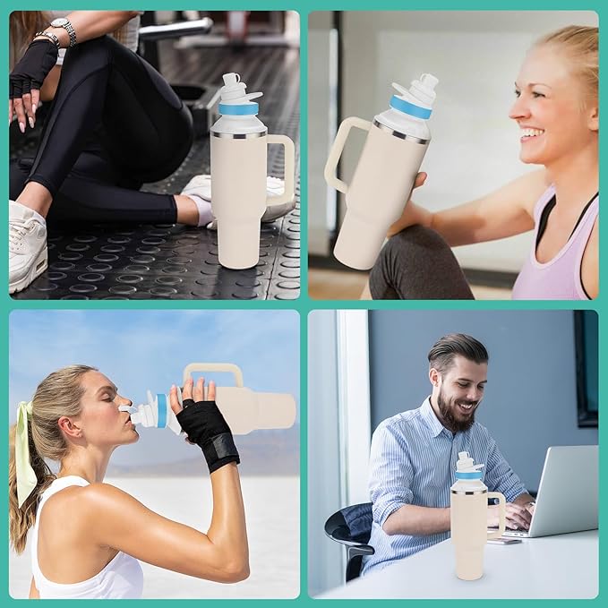 2PCS Bottle Adapter for Stanley Cup 40oz to Cirkul, Lid Cap Converter Accessories, Cirkul Stanley Adapter BPA Free Plastic, Food Grade Silicone Fits for Stanley Water Bottles(White)