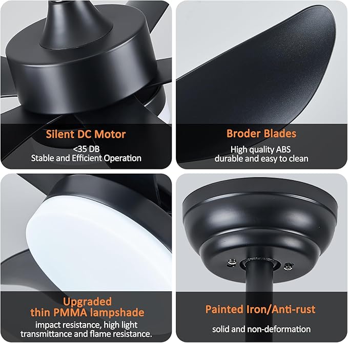 Black Ceiling Fans with Lights, 32" Dimmable LED Ceiling Fan with Light and Remote, Modern Ceiling Fans for Bedroom Kitchen Patio, Memory & Night Light, Quiet DC Motor, Reversible