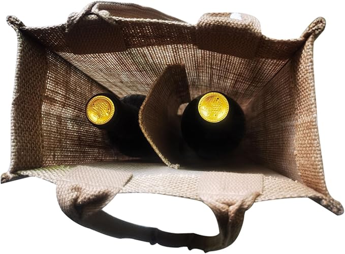 2Pack Jute Burlap Double Bottle Wine Tote Bags with Soft Cotton Handles Reusable for Wedding, Parties,Birthdays