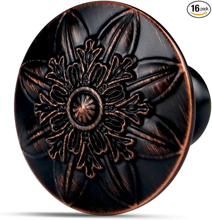 16 Pack Oil Rubbed Bronze Cabinet Knobs Handles,1-2/5" Round Antique Bronze Knobs for Dresser Drawers Brushed Bronze Dresser Knobs Drawer Knobs