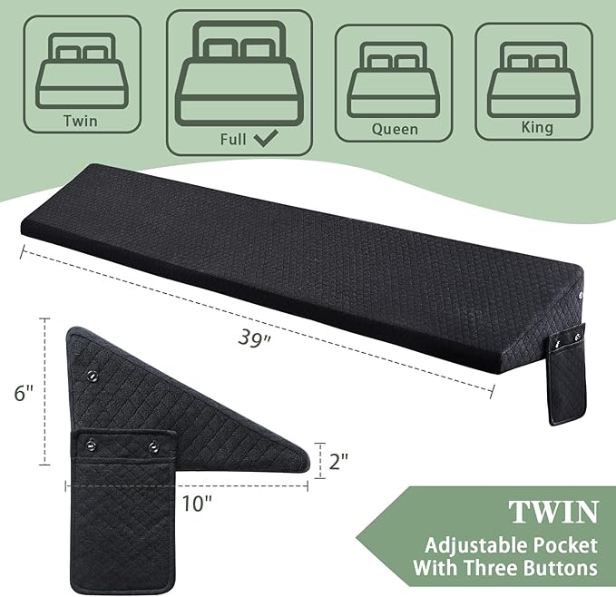 Twin Size Bed Wedge Pillow - for Headboard Gap/Headboard Pillow/Mattress Wedge /Bed Gap Filler (39"x10"x6") - Bloster Triangle Pillow for Sleeping To Fill Gap (0-8") Between Headboard and Mattress