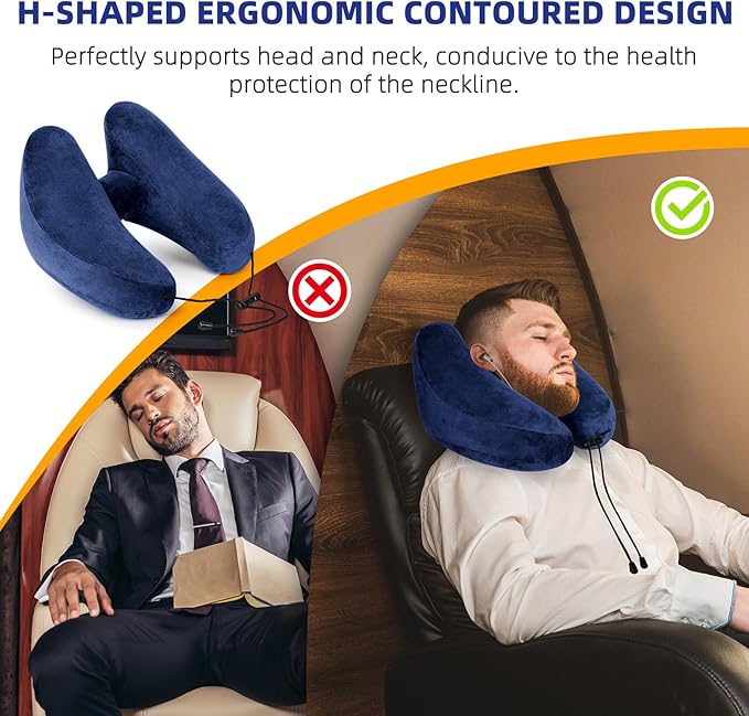 Inflatable Travel Pillow, H-Shape Inflatable Neck Pillow for Traveling on Plane, Washable Cover Travel Pillow Inflatable Airplane Pillow for Neck Support, Blow up Neck Pillows for Air Travel
