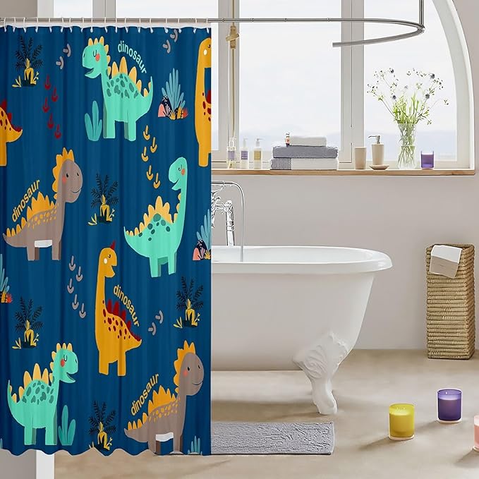 Feelyou Dinosaur Bathroom Shower Curtain Set Cute Dinosaur Bath Curtain Cartoon Dinosaur Shower Curtain Kids Toddler Boys Girls Kids Dinosaur Kids Bathroom Accessories 72"x78"
