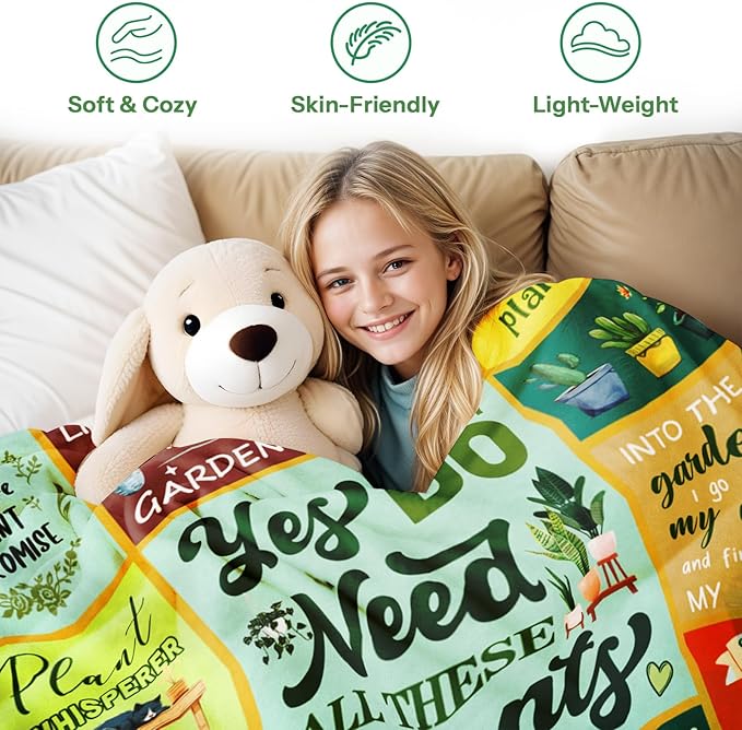 Plant Lover Gifts for Women, Gardening Gifts for Women, Plant Gifts Blanket, Gifts for Gardeners Woman, Blanket for Plant Lover Mom Aunt Grandma Daughter Mothers Day Christmas 50x60 Inch