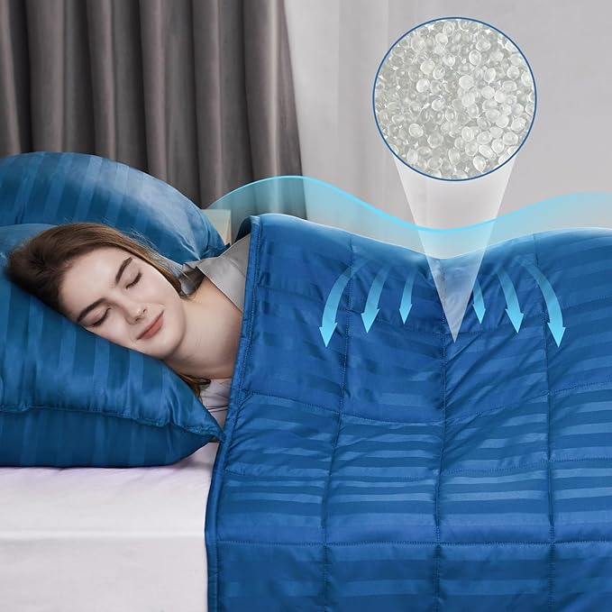 Weighted Blanket for Adult,10lbs Heavy Weighted Blanket 48"x72" Breathable Cooling Summer Blankets, Ultra Soft Cotton Comfort Throw Blanket with Glass Beads for All-Season (Blue)