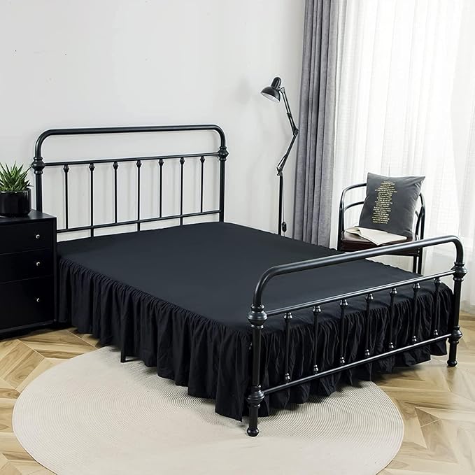 Bed Skirt Queen Size Ruffled Bed Skirt with Split Corners, 16 Inch Drop Dust Ruffle Bed Skirt with Platform, Queen - 16" Drop, Black