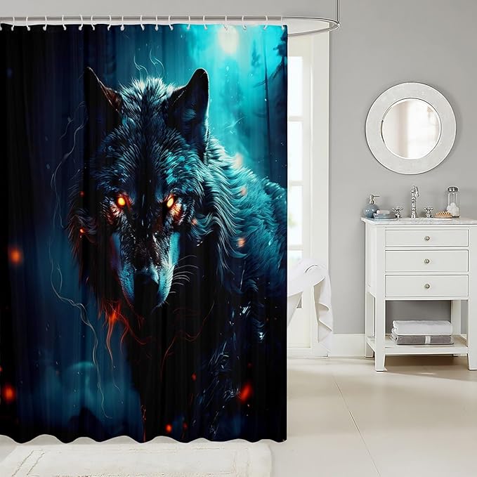 Feelyou Wolf Bath Curtain Wolves Howling Shower Curtain for Boys Girls Frighting woles Bathroom Shower Curtain Set Animal Wolves Kids Bathroom Accessories 72"x84"