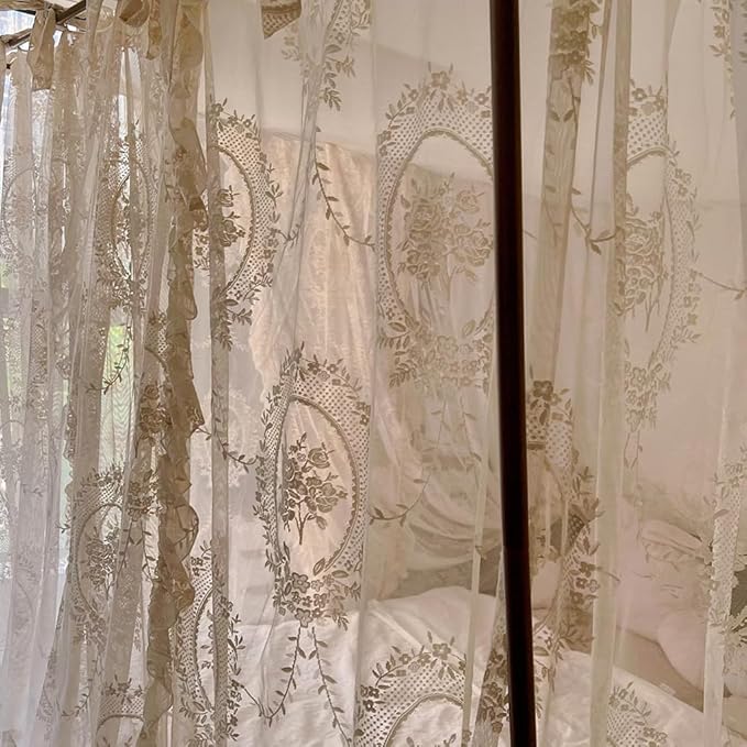 Elegant Lace Princess 4 Corner Post Mosquito Net Romantic for Girls Women Bed Curtain Canopy for Adult Wedding Bedroom Kids Rooms Decoration (Color-C, Full)