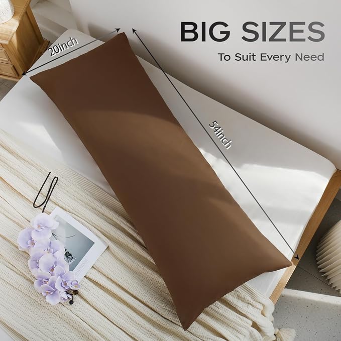 Memory Foam Body Pillow with Removable 100% Cotton Cover, Full Body Pillows for Adults, Large Long Bed Pillow for Sleeping, Firm & Supportive (20x54 inch, Brown)