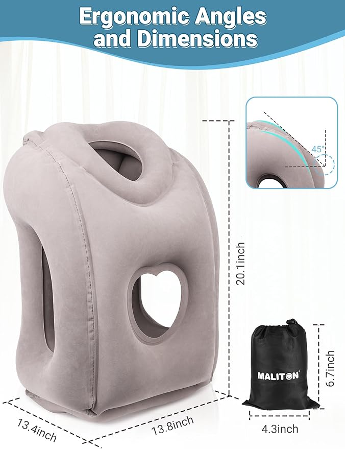 Maliton Inflatable Travel Pillow for Airplane Comfortable Sleeping to Relieve Neck and Shoulder Pain, Support Head Inflatable Pillow for Long Flights, Used for Airplanes, Cars, Trains, Office(Grey)