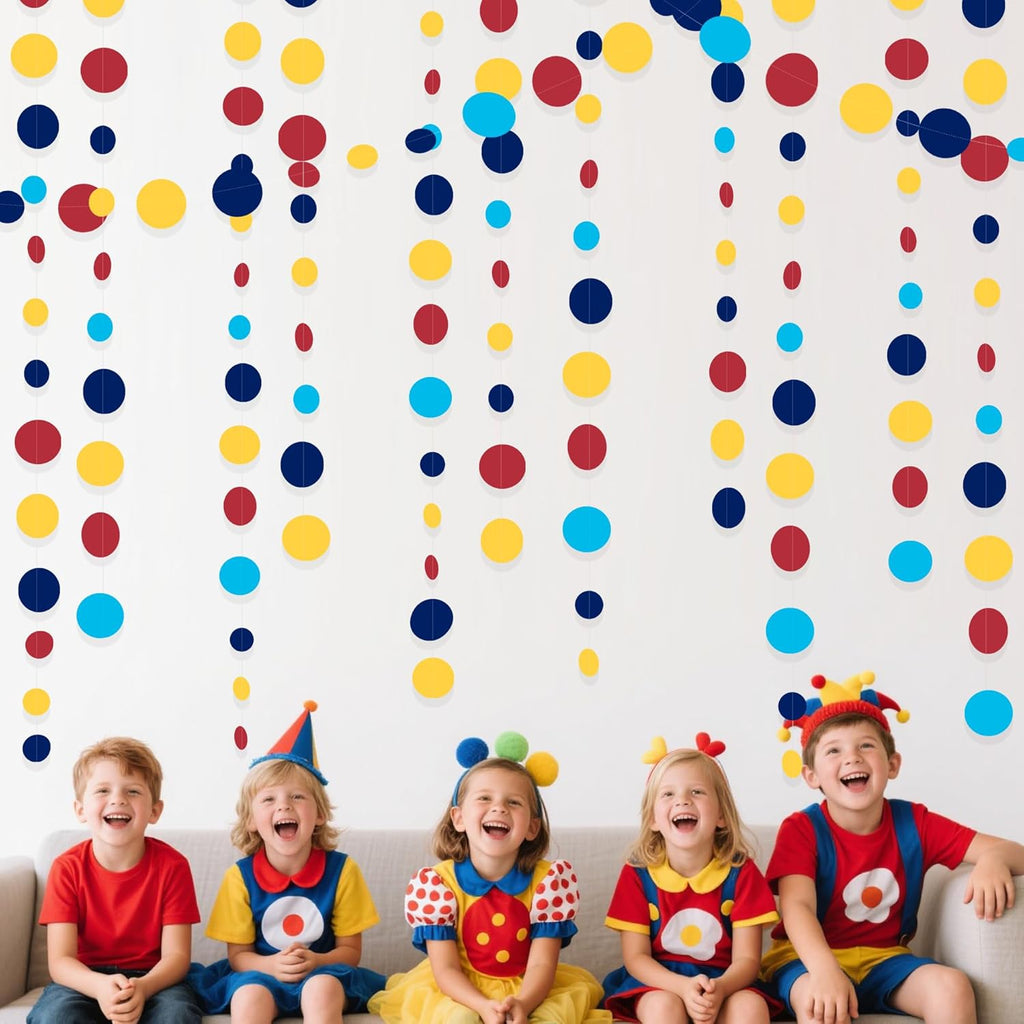 Red Blue Yellow Party Decorations Circle Dots Garland Hanging Paper Polka Dot Streamer for Carnival Circus Clown Fiesta Festivals Birthday Wedding Bridal Shower Wedding Baby Shower Party Supplies