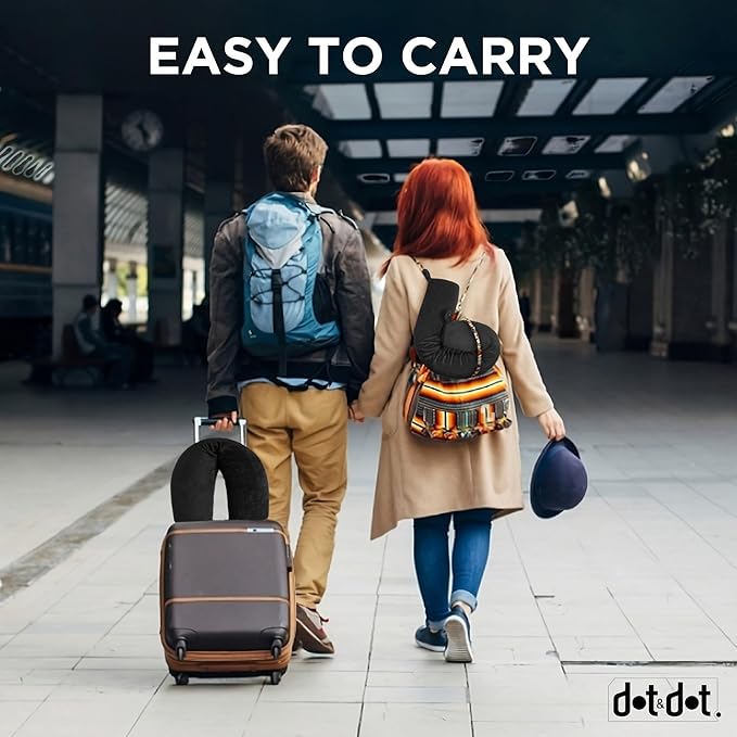 Dot&Dot Twist Memory Foam Travel Pillow for Airplanes - Travel Neck Pillow for Sleeping - Airplane Pillow for Neck Support, Chin, Lumbar and Leg - Adjustable, Bendable Neck Roll Pillow (Velvet Black)