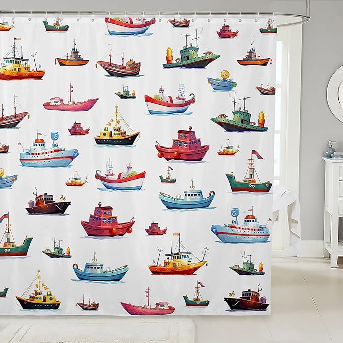 Feelyou Sailboat Shower Curtain 72"x72" Nautical Decor Bathroom Shower Curtain Set for Boys Girls Teens Ocean Marine Themed Bath Curtain Sea Adventure Bathroom Accessories