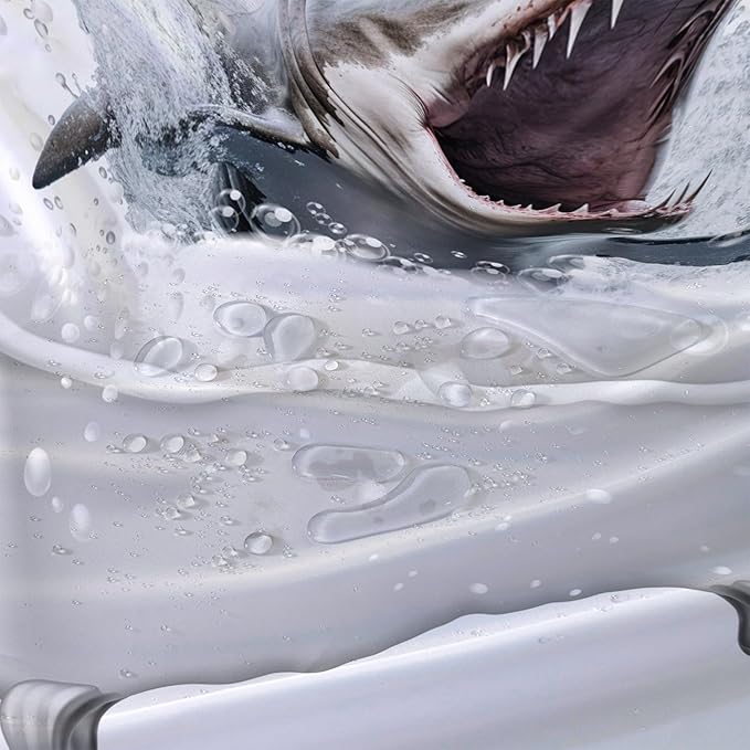 AILONEN 3D Bathtub Shark Shower Curtain for Kids 120 * 180 Inch,Fierce Shark in a Bathtub Shower Curtain,12 Pack Hooks Polyester Waterproof Fabric Decor for Bathroom Bathtub Panels