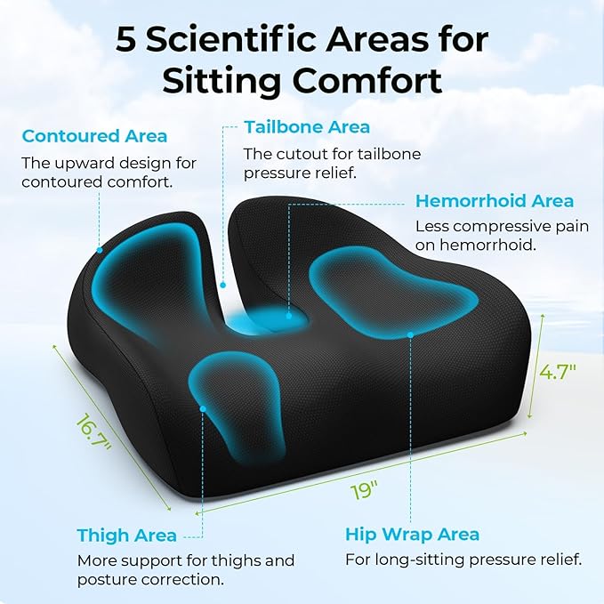 AUVON Enhanced Thick 4.7" Seat Cushions for Office Chairs, Hemorrhoid Pillow with Innovative Memory Foam for Balanced Support and Softness, Donut Pillow for Sciatica and Tailbone Pain Relief