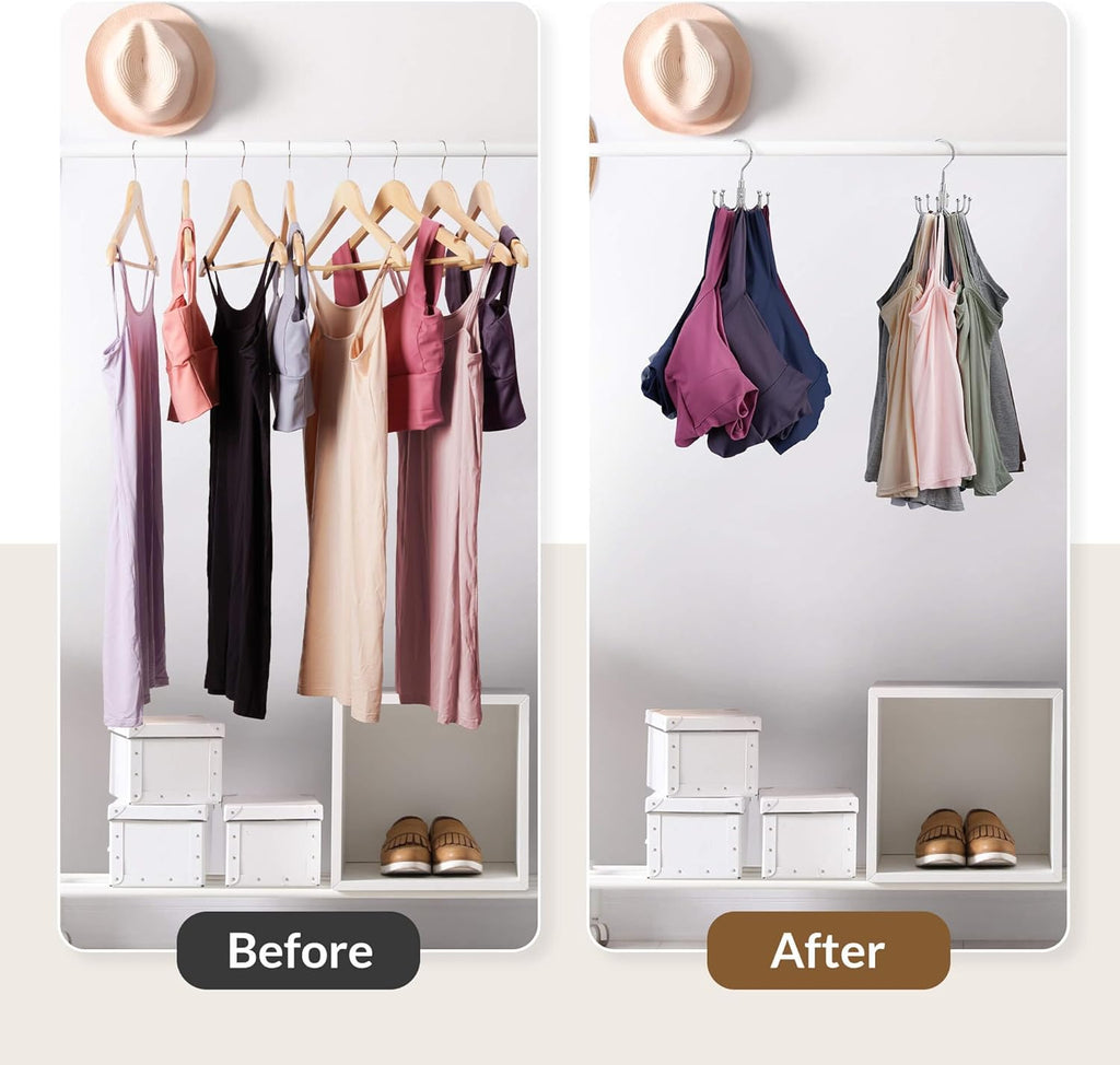 ZEDODIER Tank Top Hanger, 2 Pack Rotatable Bra Organzier for Closet, Max 48 Storage Capacity Sport Bra Holder, Metal Space Saving Closet Organizers and Storage, Silver