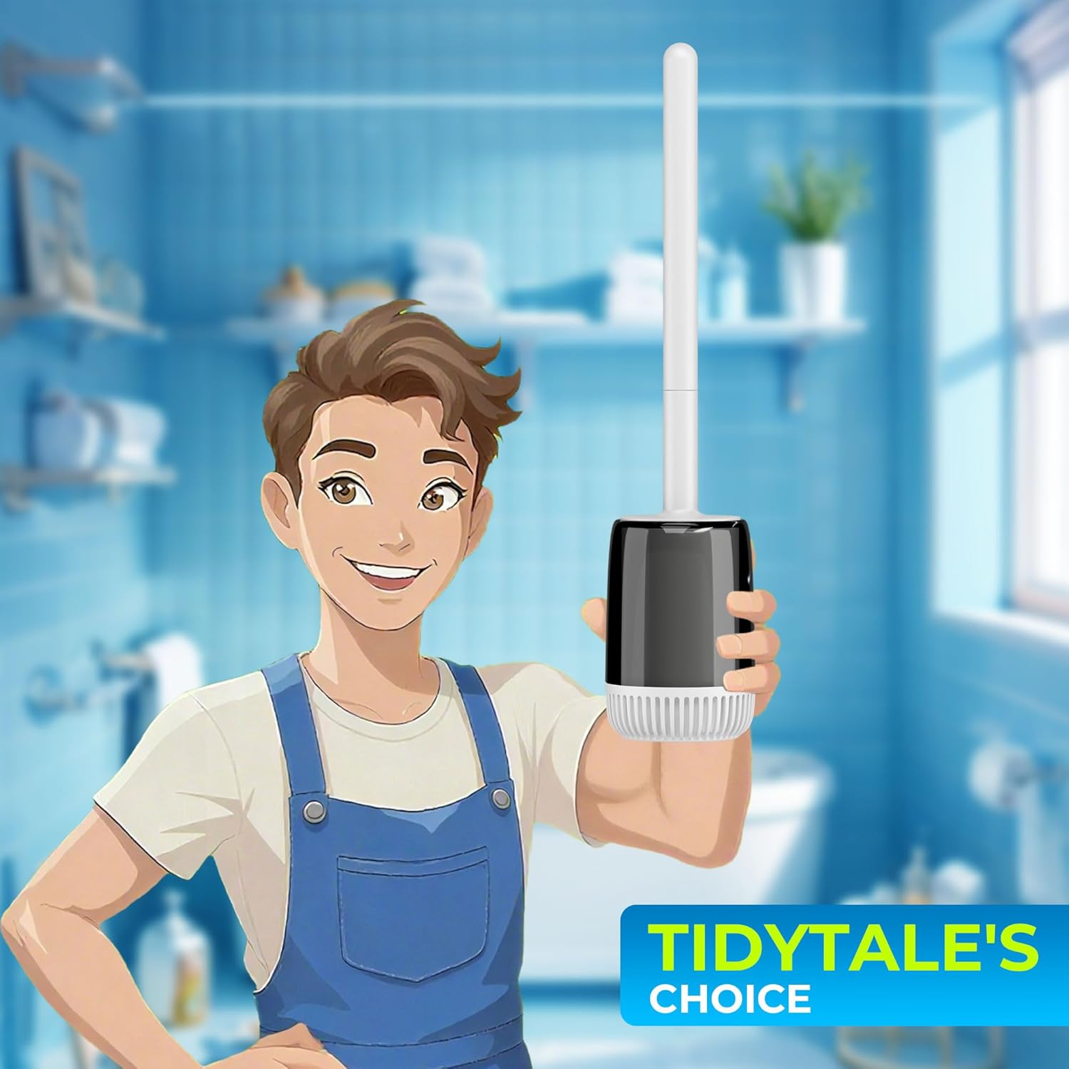 Silicone Toilet Brush and Holder Set with L-Shaped Brush Head, Wall Mounted Toilet Brush Set with Long Non-Slip Handles, Compact Toilet Bowl Cleaner Brush Suitable for RV Trailers & Bathroom (2 Pack)