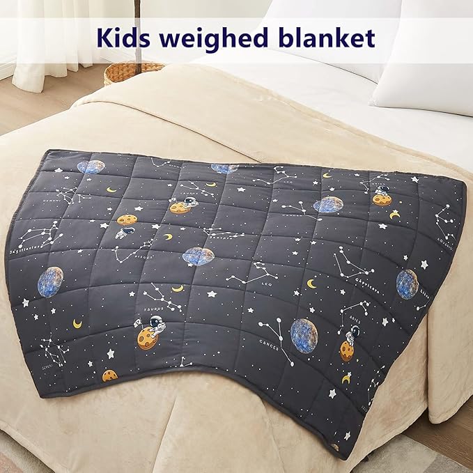 Weighted Blanket Kids (40"x60" 7lbs) Cooling Weighted Blanket for Sleeping, Throw Size Breathable Blanket with Premium Glass Bead(Space Grey)