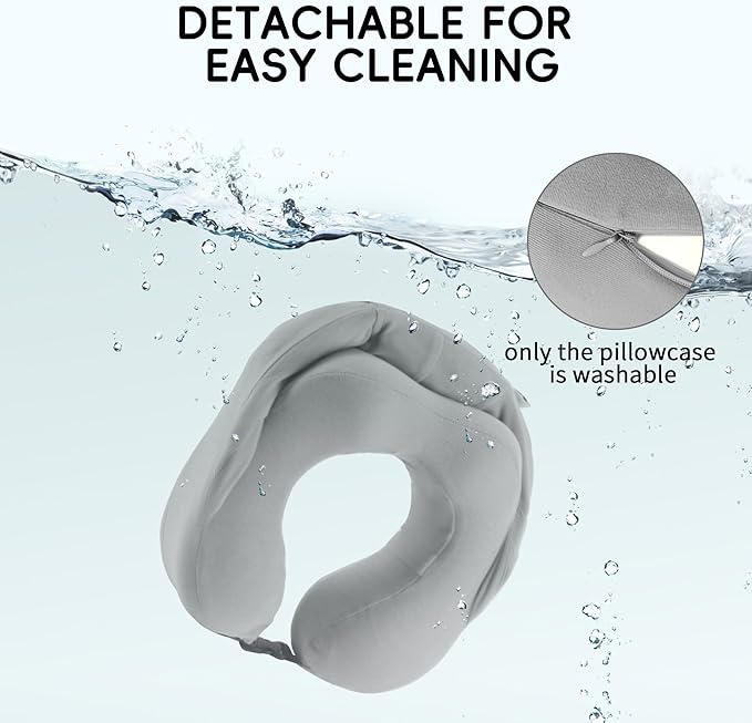 Travel Pillow with Hood for Airplane, 100% Pure Memory Foam Hooded Neck Pillow for Traveling, Car, Office, Soft, Machine Washable, Easy Storage, Gray