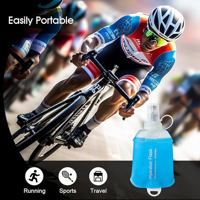 150ml Soft Flask, TPU Collapsible Soft Water Bottle for Hydration Pack, Running Vest, Folding Water Bottle for Hiking Cycling Climbing-1Pcs, Blue