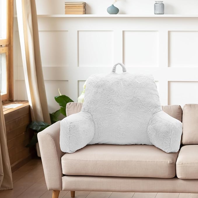 Reading Pillow Large Bed Pillow,Backrest with Arms, Back Support for Sitting Up in Bed, Couch for Lounging Bedrest,White
