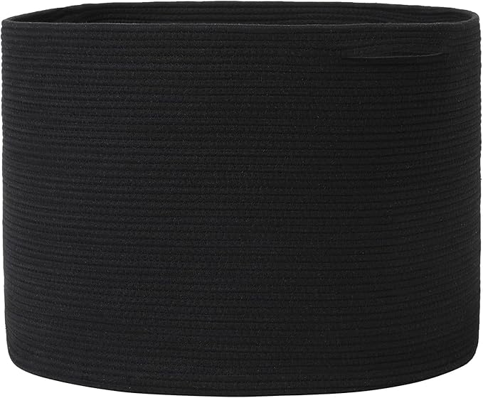 24" x 24" x 17" Max Size Large Cotton Rope Basket, Extra Large Storage Basket, Woven Laundry Hamper, Cloth Storage Bin, for Blankets Clothes Towels Pillows in Living Room, All Black