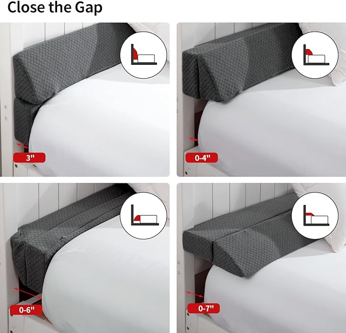 MABOZOO Pillow Wedge for Headboard Gap,Bed Gap Filler Queen Size,Foldable Bed Wedge Pillow for Headboard,Grey Bed Wedge Gap Filler,Foam Mattress Gap Filler,60"x6"x6"