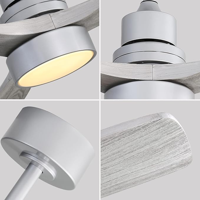 Sofucor 52 Inch Ceiling Fans with Lights and Remote Control, Indoor Outdoor Mordern Wood Ceiling Fan with Reversible Quiet DC Motor, 6 Speed, 3 Downrods, for Farmhouse Bedroom Patio Balcony