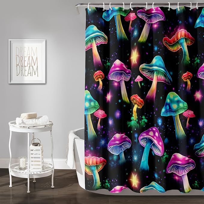 AILONEN Colorful Magic Mushroom Shower Curtain,Natural Fungal Plants Shower Curtain Set for Bathroom,Boho Style Waterproof Fabric Bath Curtain for Kids Girls, 36" W*72" H