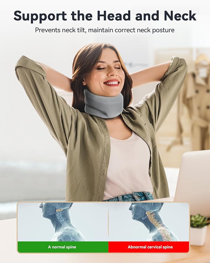 Neck Brace Cervical Collar - Neck Support Brace for Sleeping, Soft Foam Wraps Keep Vertebrae Stable and Aligned for Relief of Cervical Spine Pressure for Women & Men, (15.8-18.1 Inch) Grey