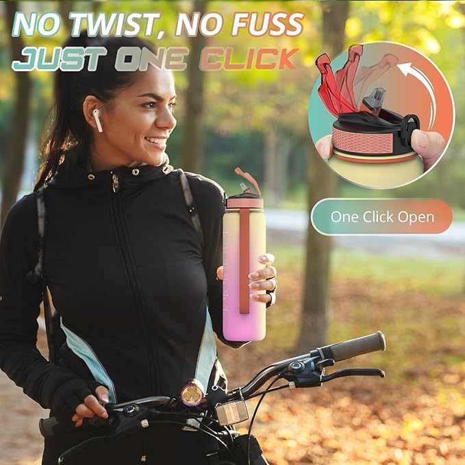 32 oz Water Bottle with Time Marker- Leak-Proof & BPA Free Reusable Gym Water Bottle - Easy to Carry Motivational Water Bottle for Fitness, Sports, Outdoor, (Gray with covered lid)