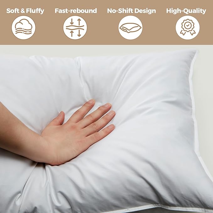 WOLKI Feather Down Alternative Pillows Queen Size Set of 2, 100% Soft Cotton Shell Bed Pillow, Hotel Sleeping Pillow for Back, Stomach or Side Sleepers 20x30