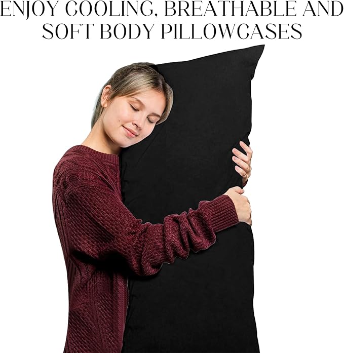 Soft Body Pillow Cover/Pillowcases 60 x 21 Inch, WINKAURA Premium Unique Long Pillow Case for Bed Fits 54x20 Pillow, Envelope Closure, Stylish Wrinkle and Stain Resistant,Black